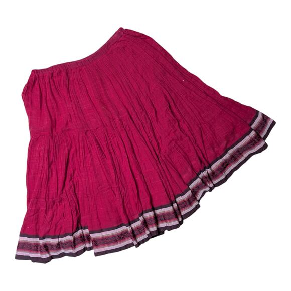 Vtg Y2K Fuchsia Pink Embroidered Trim A-Line Boho Tiered Maxi Circle Skirt XL - Picture 2 of 4